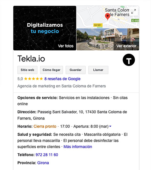 Imagen de Google My Business de Tekla.io